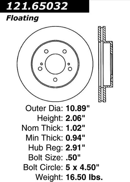 Centric Parts Disc Brake Rotor Standard with Non-Directional Finishes for 1993-2002 Nissan Quest Mercury Villager 121.65032