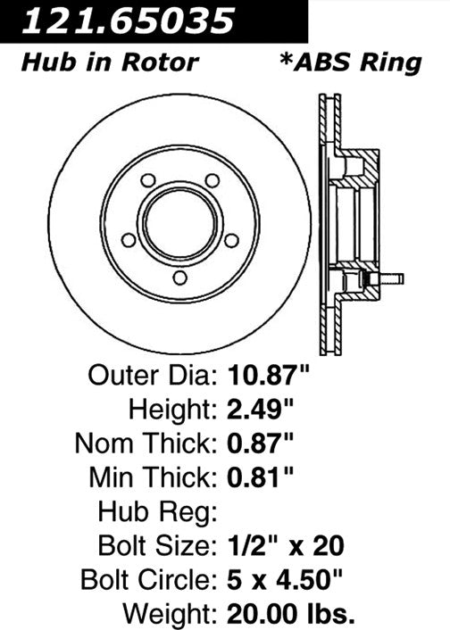 Centric Parts Disc Brake Rotor Standard with Non-Directional Finishes for 1993-1994 Ford Explorer Mazda Navajo 121.65035
