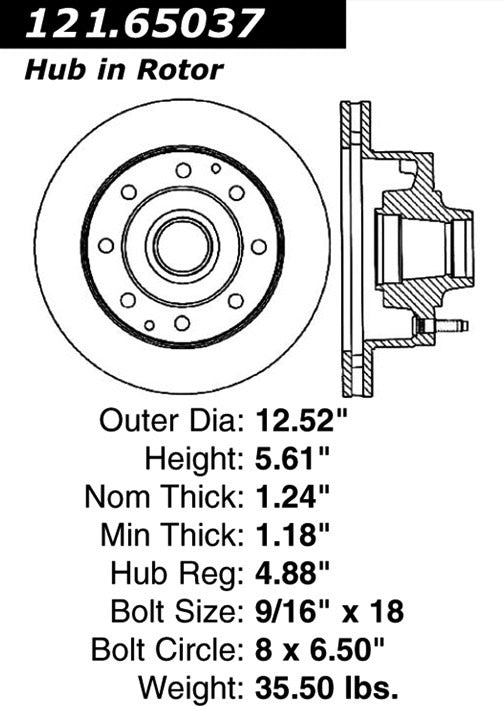Centric Parts Disc Brake Rotor and Hub Assembly Standard Brake Rotor with Non-Directional Finishes for 1992-1994 Ford E-250 Econoline, E-350 Econoline, Club Wagon 121.65037