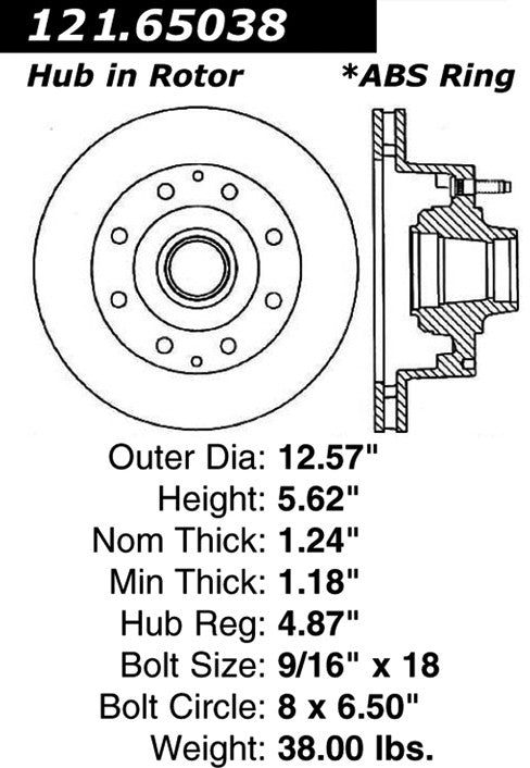 Centric Parts Disc Brake Rotor Standard with Non-Directional Finishes for 1994 Ford E-250 Econoline, E-350 Econoline, Club Wagon 121.65038