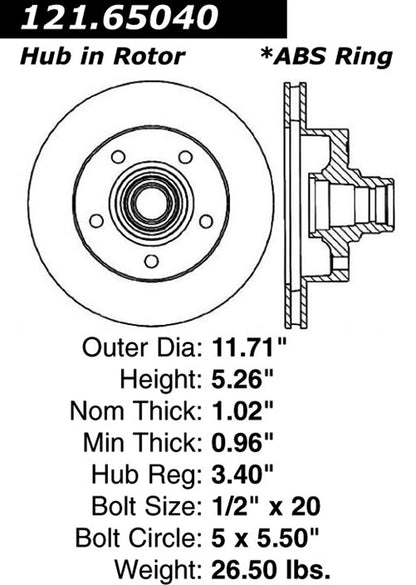Centric Parts Disc Brake Rotor Standard with Non-Directional Finishes for 2003-1994 Ford E-150 Econoline 121.65040