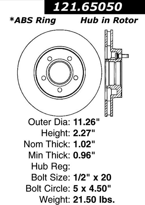 Centric Parts Disc Brake Rotor Standard with Non-Directional Finishes for 1995-2001 Ford F-100 Ranger 121.65050