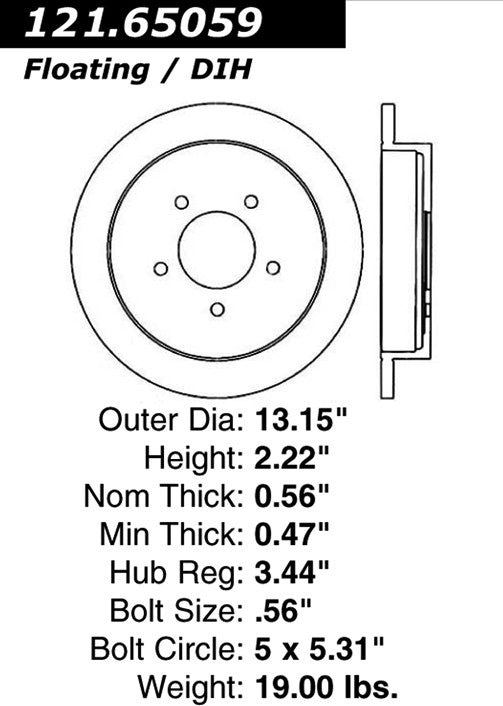 Centric Parts Disc Brake Rotor Standard with Non-Directional Finishes for 1997-2000 Ford Expedition, 1999 F-150, 2000-1998 Lincoln Navigator 121.65059
