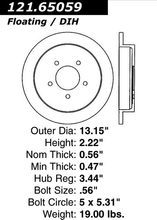 Centric Parts Disc Brake Rotor Standard with Non-Directional Finishes for 1997-2000 Ford Expedition, 1999 F-150, 2000-1998 Lincoln Navigator 121.65059