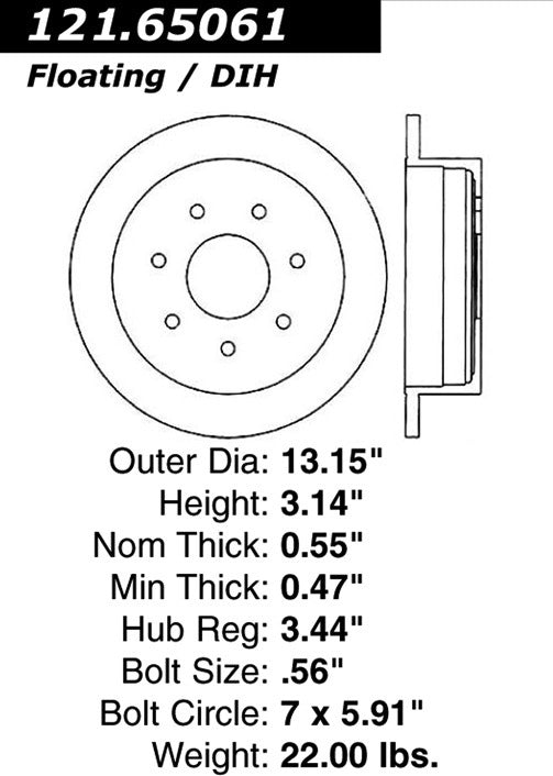 Centric Parts Disc Brake Rotor Non-Directional Finish 121.65061