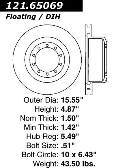Centric Parts Disc Brake Rotor Non-Directional Finish 121.65069