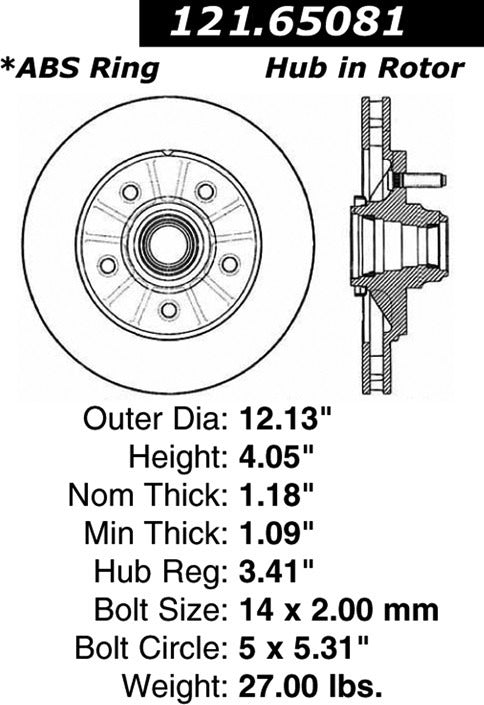 Centric Parts Disc Brake Rotor with Non-Directional Finishes for 1999-2002 Ford Expedition 2000-2003 F-150 2000-2002 Lincoln Navigator 121.65081