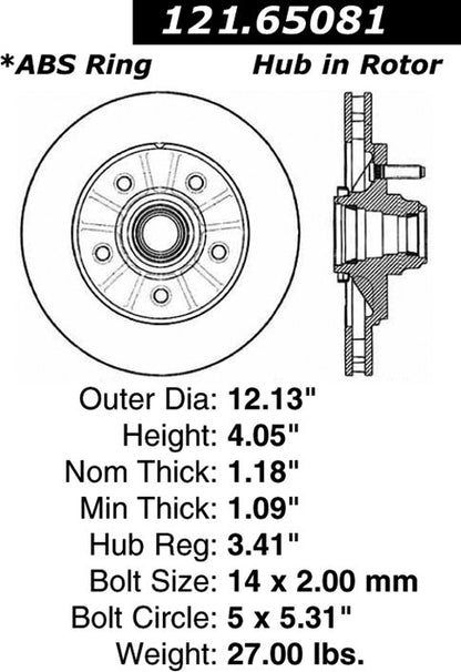 Centric Parts Disc Brake Rotor with Non-Directional Finishes for 1999-2002 Ford Expedition 2000-2003 F-150 2000-2002 Lincoln Navigator 121.65081