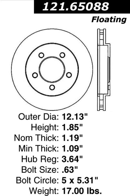 Centric Parts Disc Brake Rotor Standard with Non-Directional Finishes for 1999-2002 Ford Expedition Lincoln Navigator 121.65088