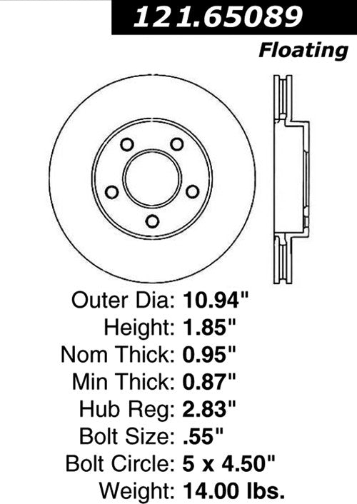 Centric Parts Disc Brake Rotor with Non-Directional Finishes 121.65089