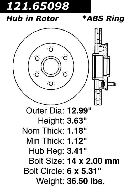 Centric Parts Disc Brake Rotor Standard with Non-Directional Finishes for 2004-2008 Ford F-150 2006-2008 Lincoln Mark LT 121.65098