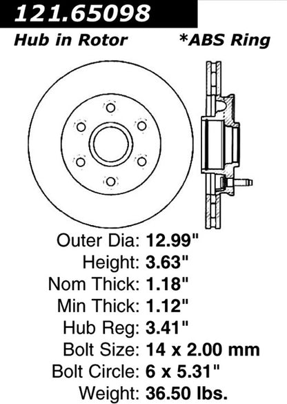 Centric Parts Disc Brake Rotor Standard with Non-Directional Finishes for 2004-2008 Ford F-150 2006-2008 Lincoln Mark LT 121.65098