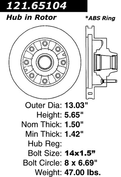 Centric Parts Disc Brake Rotor Standard with Non-Directional Finishes for 2003-2005 Ford Excursion, 2003-2004 F-250 Super Duty, 2003-2004 F-350 Super Duty 121.65104