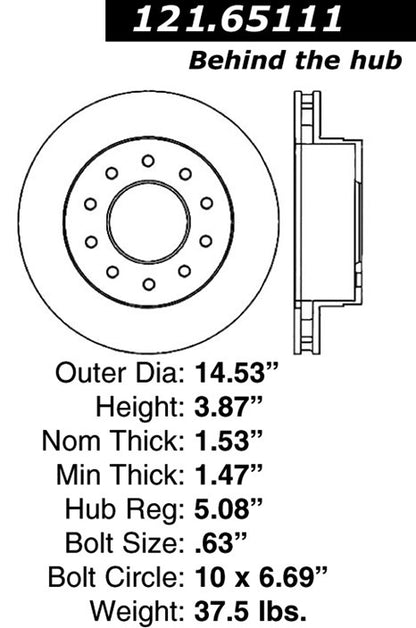 Centric Parts Disc Brake Rotor Standard with Non-Directional Finishes for 2005-2016 Ford F-450 Super Duty, F-550 Super Duty 121.65111