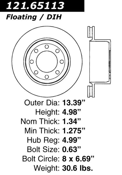 Centric Parts Disc Brake Rotor Standard with Non-Directional Finishes for 2005-2012 Ford F-250 Super Duty, F-350 Super Duty 121.65113