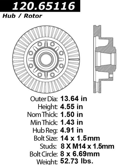 Centric Parts Disc Brake Rotor and Hub Assembly Standard with Non-Directional Finishes for 2005-2007 Ford F-250 Super Duty, 2005-2007 Ford F-350 Super Duty 121.65116