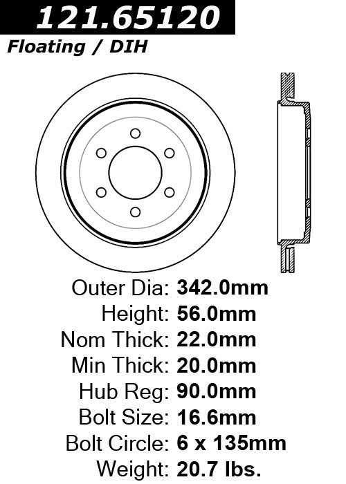 Centric Parts Disc Brake Rotor Standard with Non-Directional Finishes for 2007-2017 Ford Expedition Lincoln Navigator 121.65120