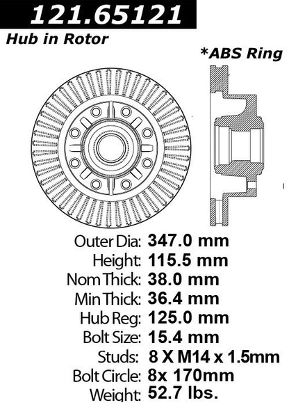 Centric Parts Disc Brake Rotor and Hub Assembly Standard Brake Rotor with Non-Directional Finishes for 2012-2008 Ford F-250 Super Duty 2012-2007 Ford F-350 Super Duty 121.65121