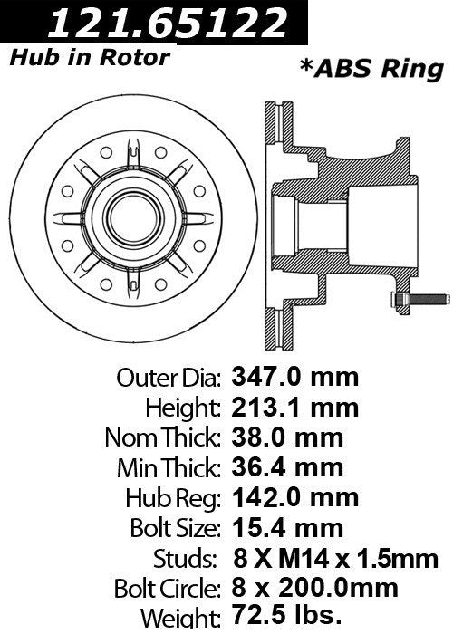 Centric Parts Disc Brake Rotor Standard with Non-Directional Finishes for 2007-2012 Ford F-350 Super Duty 121.65122
