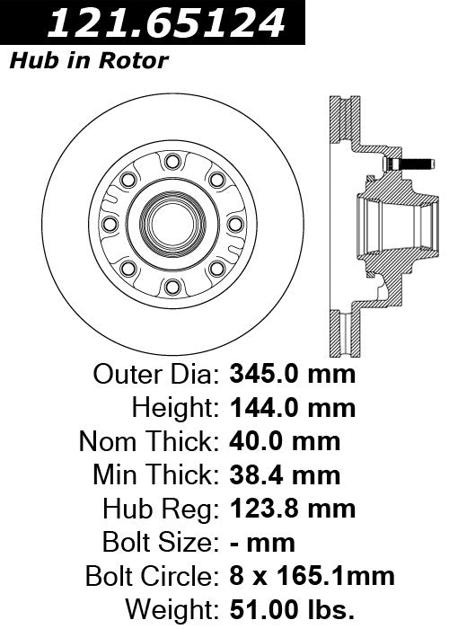 Centric Parts Disc Brake Rotor Standard with Non-Directional Finishes for Ford E-150 2008-2014, E-250 2008-2014, E-350 2008-2023