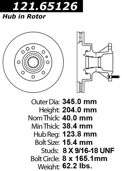 Centric Parts Disc Brake Rotor Standard with Non-Directional Finishes for 2008-2023 Ford E-350 Super Duty, E-450 Super Duty, F-450 Super Duty 121.65126