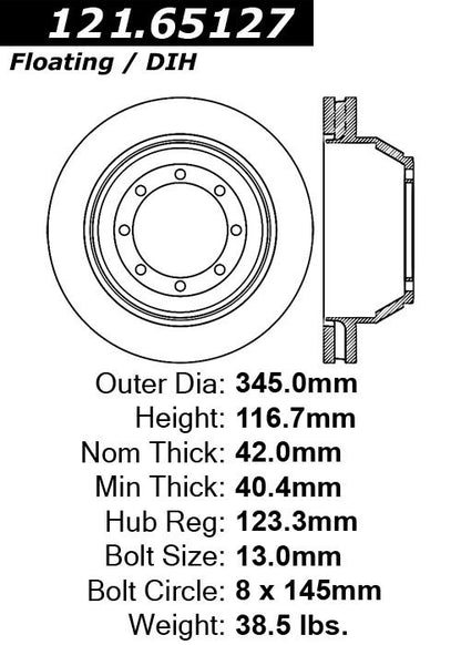 Centric Parts Disc Brake Rotor Standard with Non-Directional Finishes for 2008-2019 Ford E-450 Super Duty 121.65127