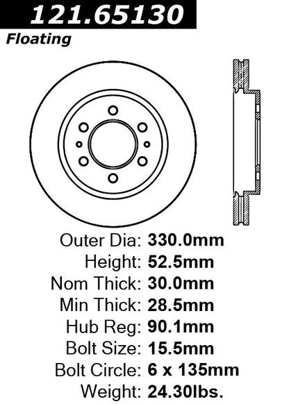 Centric Parts Disc Brake Rotor Standard with Non-Directional Finishes for 2009 Ford F-150 121.65130