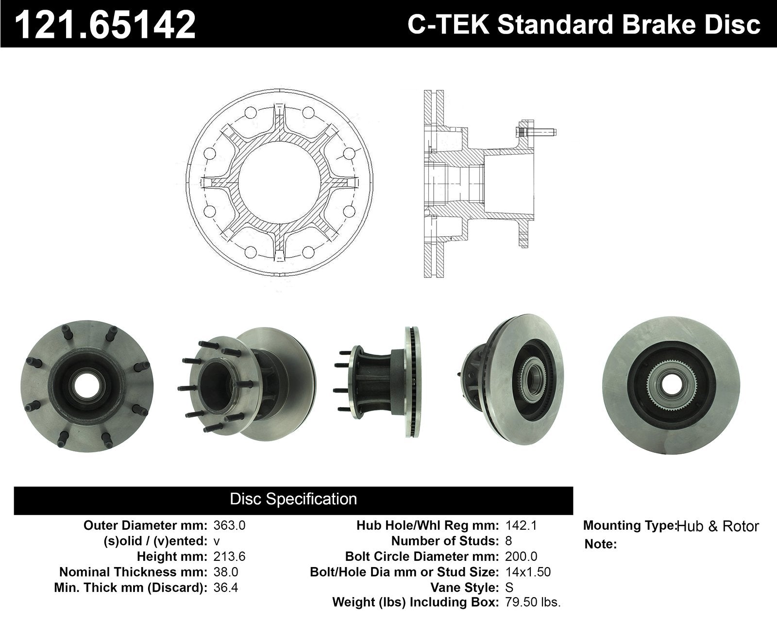 Centric Parts Disc Brake Rotor Standard with Non-Directional Finishes for 2012-2020 Ford F-350 Super Duty 121.65142
