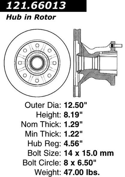 Centric Parts Disc Brake Rotor and Hub Assembly Standard Brake Rotor with Non-Directional Finishes for 1989-1988 Chevrolet C3500 GMC C3500 121.66013