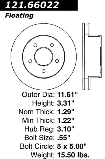 Centric Parts Disc Brake Rotor Standard with Non-Directional Finishes for 1990-2002 Chevrolet Astro GMC Safari 121.66022