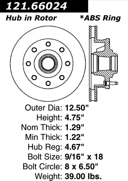 Centric Parts Disc Brake Rotor Standard with Non-Directional Finishes for 1993-1995 Chevrolet G30 GMC G3500 121.66024