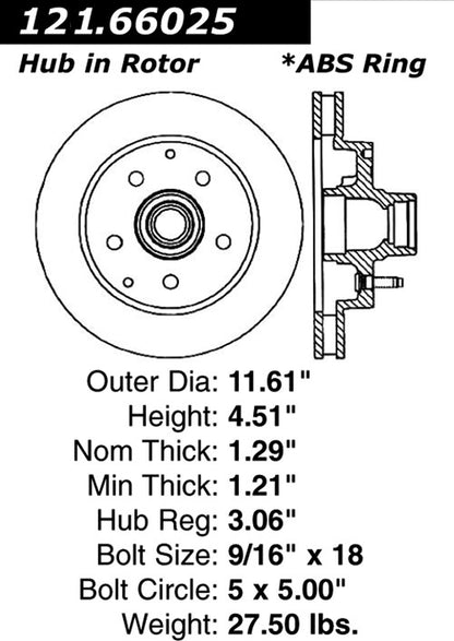 Centric Parts Disc Brake Rotor and Hub Assembly Standard Non-Directional Finishes for 1995-2002 Chevrolet C1500 Suburban Express Silverado Tahoe GMC 121.66025