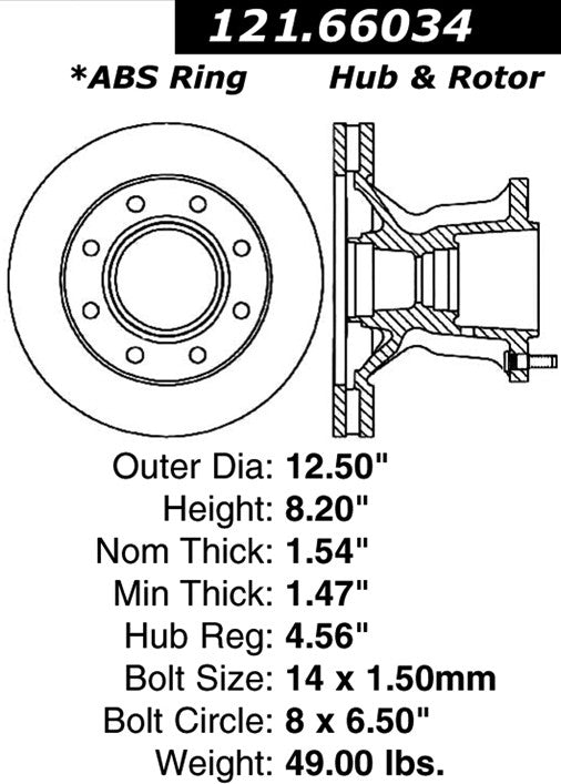 Centric Parts Disc Brake Rotor and Hub Assembly Standard Brake Rotor with Non-Directional Finishes for 2000-1996 Chevrolet C3500 Express 3500 G30 GMC C3500 G3500 Savana 3500 121.66034