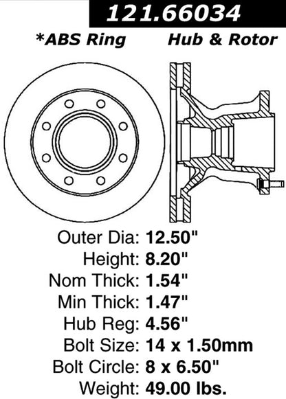 Centric Parts Disc Brake Rotor and Hub Assembly Standard Brake Rotor with Non-Directional Finishes for 2000-1996 Chevrolet C3500 Express 3500 G30 GMC C3500 G3500 Savana 3500 121.66034