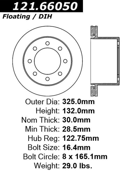 Centric Parts Disc Brake Rotor Standard C‑Tek for 2003-2008 Chevrolet Express 3500
