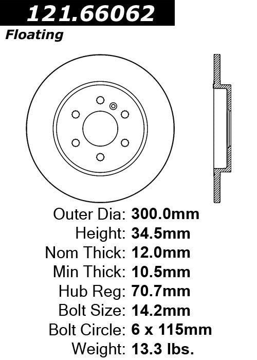 Centric Parts Disc Brake Rotor C-Tek Standard with Non-Directional Finishes for 2006-2009 Buick Terraza Chevrolet Uplander Pontiac Montana Saturn Relay 121.66062