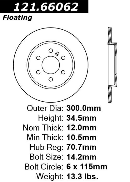 Centric Parts Disc Brake Rotor C-Tek Standard with Non-Directional Finishes for 2006-2009 Buick Terraza Chevrolet Uplander Pontiac Montana Saturn Relay 121.66062