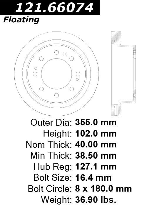 Centric Parts Disc Brake Rotor Standard C‑Tek for 2018-2023 Chevrolet Silverado & GMC Sierra 121.66074
