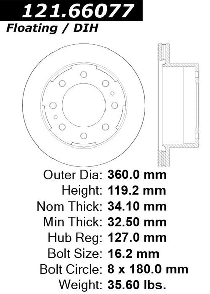 Centric Parts Disc Brake Rotor Standard C‑Tek with Non‑Directional Finishes for 2011-2023 Chevrolet Silverado 2500/3500 and GMC Sierra 2500/3500 121.66077