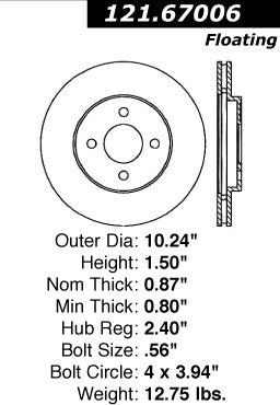 Centric Parts Disc Brake Rotor with Non-Directional Finishes for 1984-1986 Chrysler Volare, Dodge Caravan, Mini Ram, Plymouth Voyager 121.67006