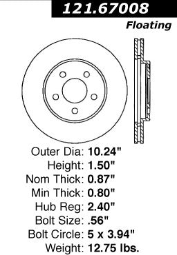 Centric Parts Disc Brake Rotor C-Tek Standard with Non-Directional Finishes for 1990-1986 Chrysler Town & Country Dodge Caravan