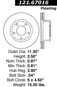 Centric Parts Disc Brake Rotor Standard with Non-Directional Finishes for 1987-1990 Dodge Dakota 121.67016