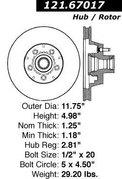 Centric Parts Disc Brake Rotor Standard for 1974-1984 Chrysler Imperial Newport New Yorker Town & Country Dodge B150 B250 D100 D150 Monaco Ramcharger 121.67017