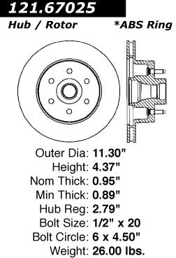 Centric Parts Disc Brake Rotor and Hub Assembly Standard with Non-Directional Finishes for 1993-1996 Dodge Dakota 121.67025