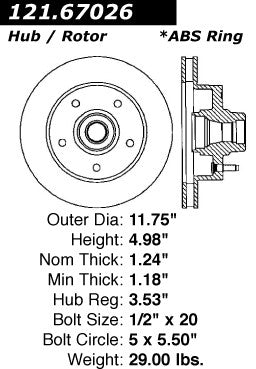 Centric Parts Disc Brake Rotor Standard with Non-Directional Finishes for 1994-2002 Dodge Ram 1500 Van 121.67026