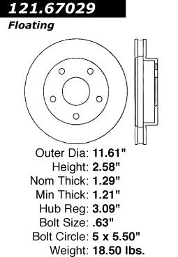 Centric Parts Disc Brake Rotor Standard with Non-Directional Finishes for 1995 Chrysler Voyager, Dodge Ram 1500 1994-1999 Part 121.67029