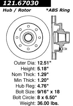 Centric Parts Disc Brake Rotor and Hub Assembly Standard with Non-Directional Finishes for Dodge Ram 2500 1994-1999 121.67030