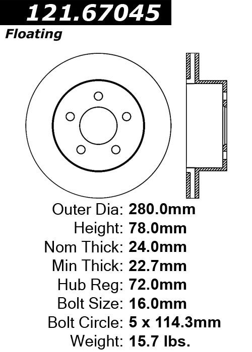 Centric Parts Disc Brake Rotor Standard with Non-Directional Finishes for 1999-2006 Jeep Cherokee TJ Wrangler 121.67045