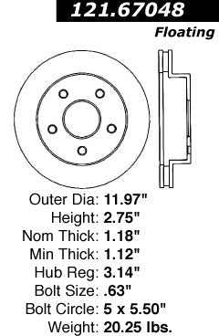 Centric Parts Disc Brake Rotor Standard with Non-Directional Finishes for 2000-2001 Dodge Ram 1500 Ramcharger 121.67048
