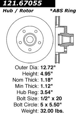 Centric Parts Disc Brake Rotor Standard with Non-Directional Finishes for 2003 Dodge Ram 1500 Van 121.67055